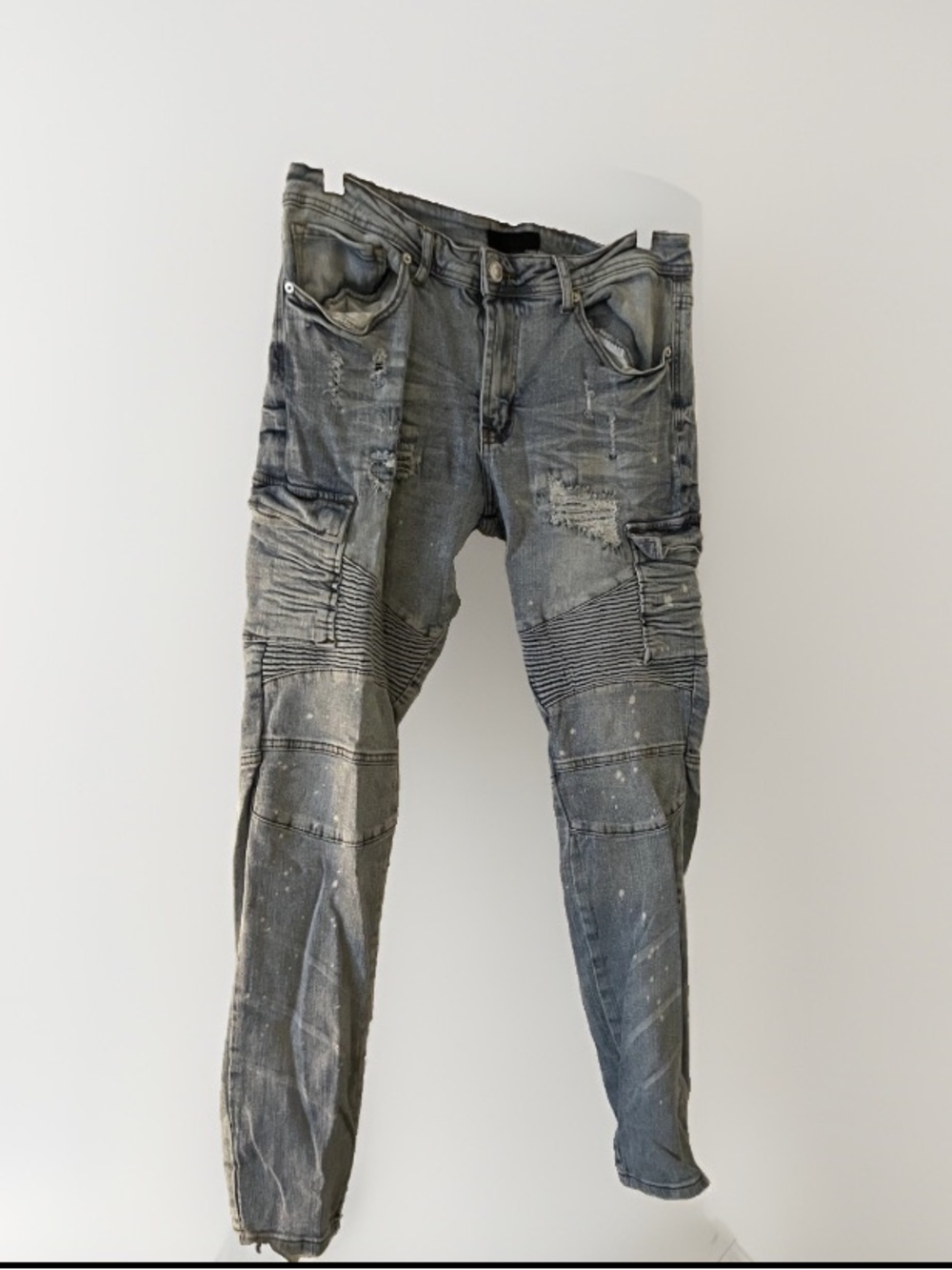 Distressed biker moto style ribbed panels Light Wash Denim Forever21 Men Size 34